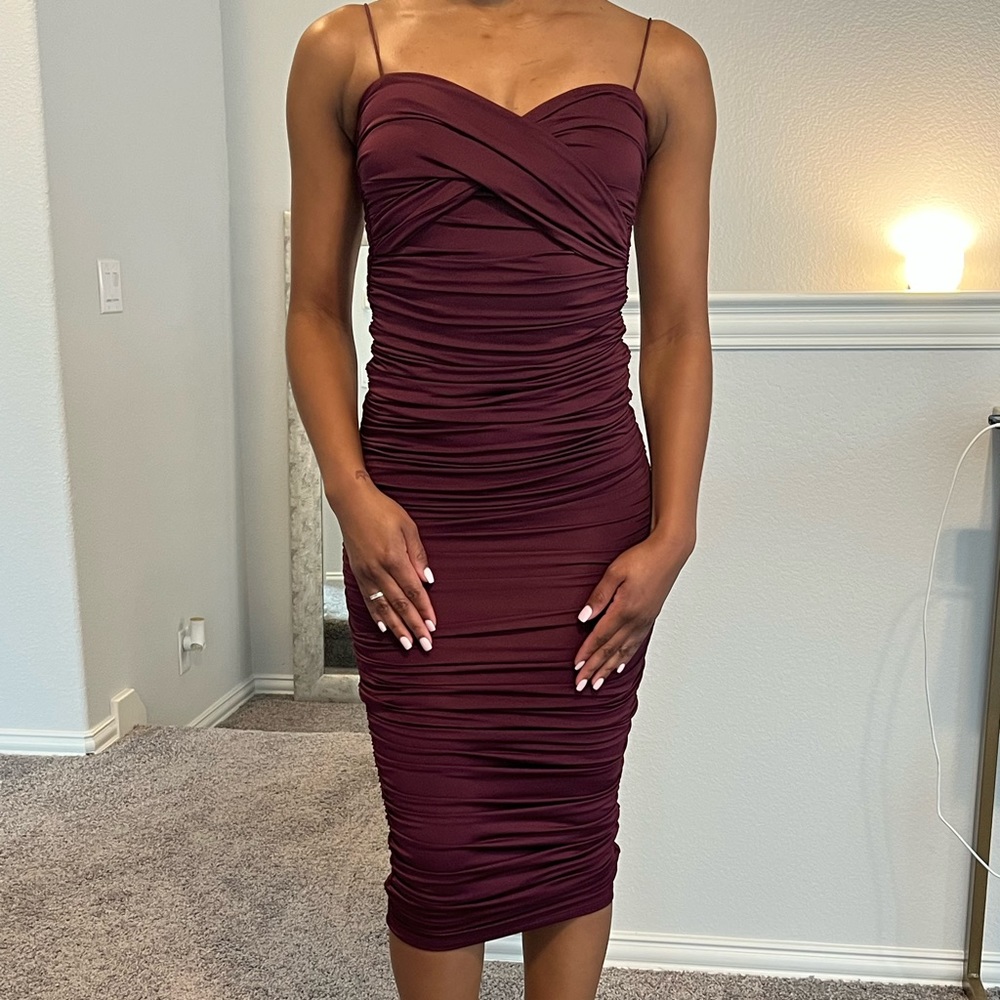 Burgundy Spaghetti Strap Bodycon Dress